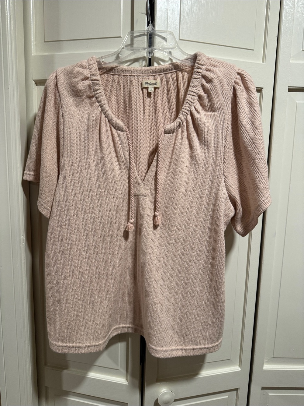 Madewell Blush Tie-Front Textured Knit Top